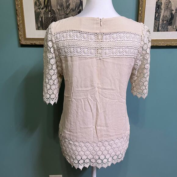 Anthropologie Line & Dot Lace Panel Top Cream XS Romantic Crochet Blouse Boho - Picture 7 of 10